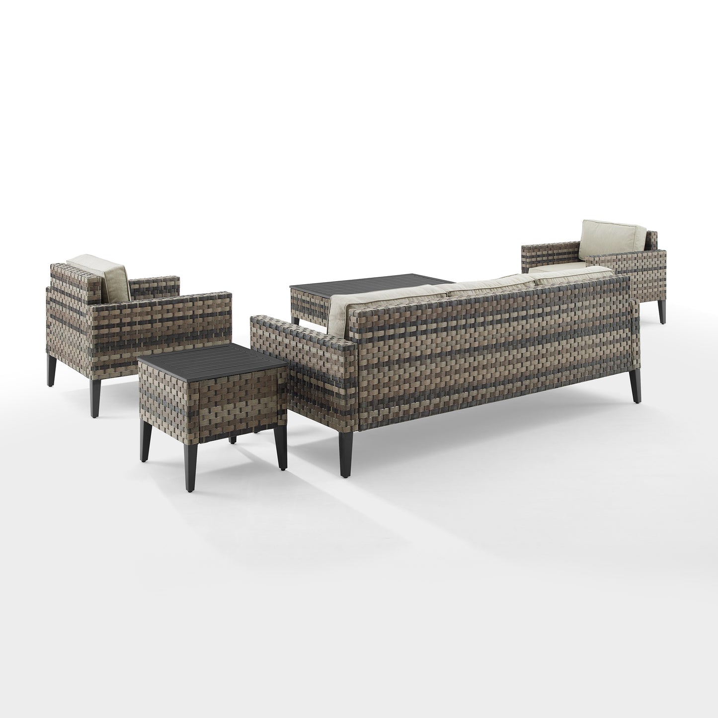 Prescott 5Pc Outdoor Wicker Sofa Set Taupe/Brown - Sofa, Coffee Table, Side Table, & 2 Armchairs