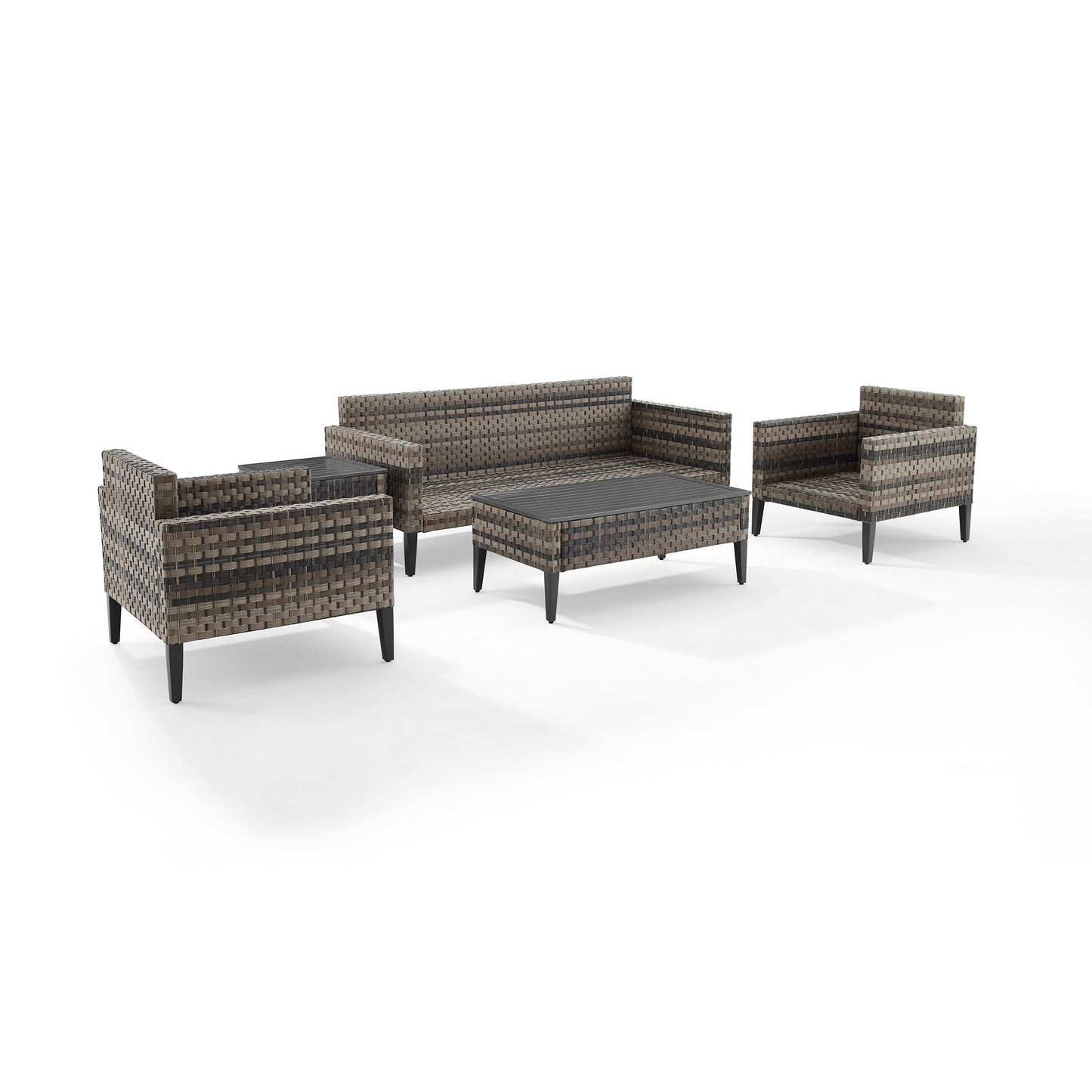 Prescott 5Pc Outdoor Wicker Sofa Set Taupe/Brown - Sofa, Coffee Table, Side Table, & 2 Armchairs