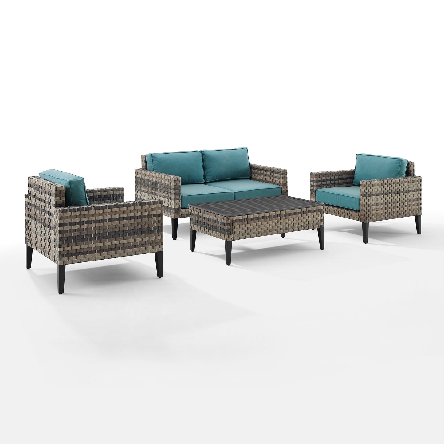 Prescott 4Pc Outdoor Wicker Conversation Set Mineral Blue/Brown - Loveseat, Coffee Table, & 2 Armchairs