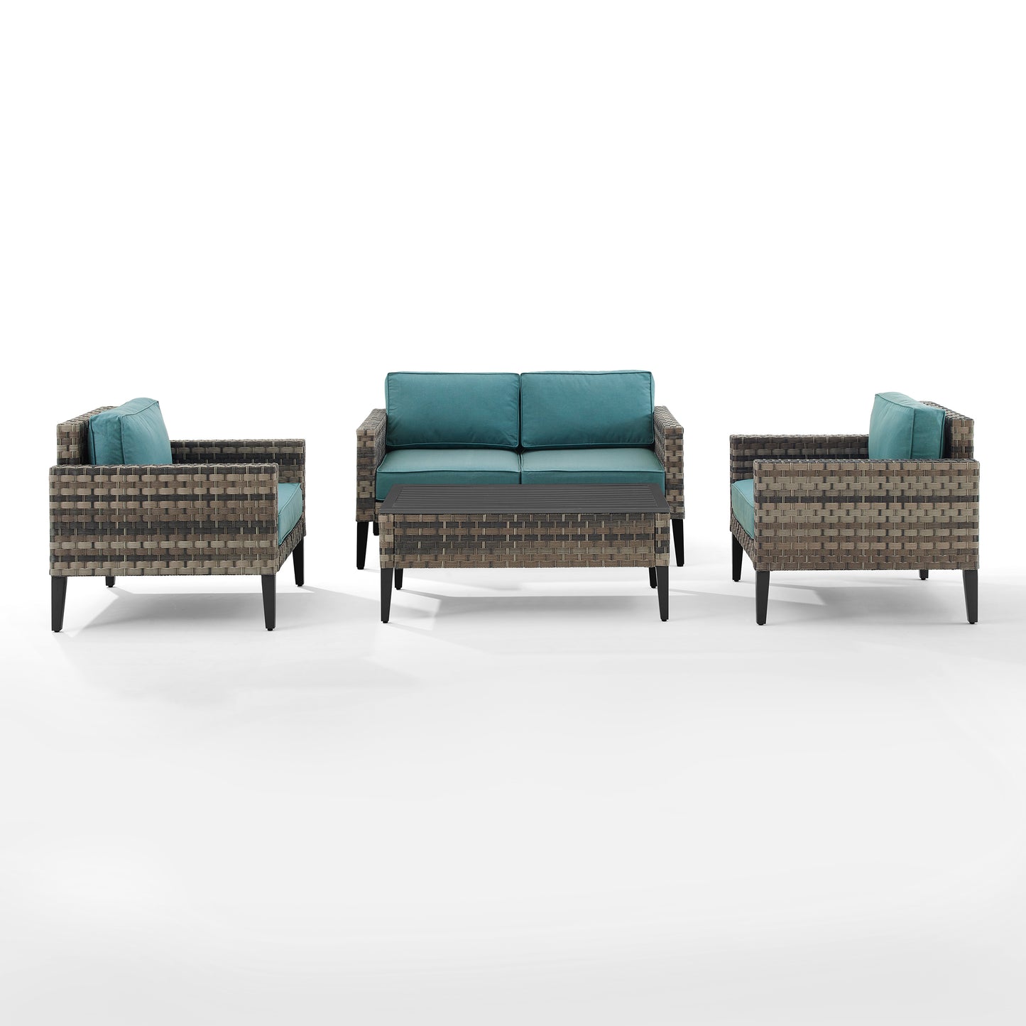 Prescott 4Pc Outdoor Wicker Conversation Set Mineral Blue/Brown - Loveseat, Coffee Table, & 2 Armchairs