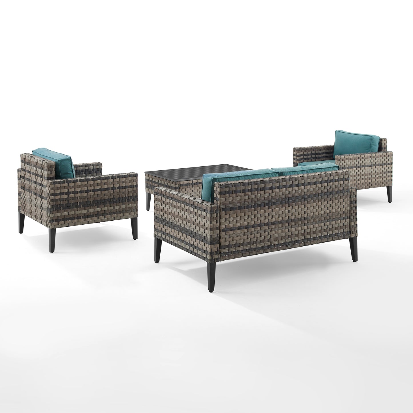 Prescott 4Pc Outdoor Wicker Conversation Set Mineral Blue/Brown - Loveseat, Coffee Table, & 2 Armchairs