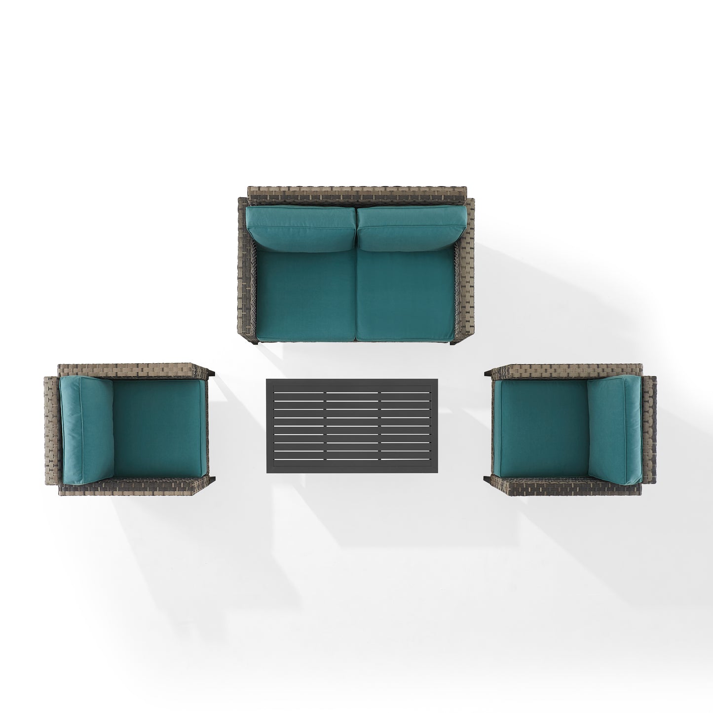 Prescott 4Pc Outdoor Wicker Conversation Set Mineral Blue/Brown - Loveseat, Coffee Table, & 2 Armchairs