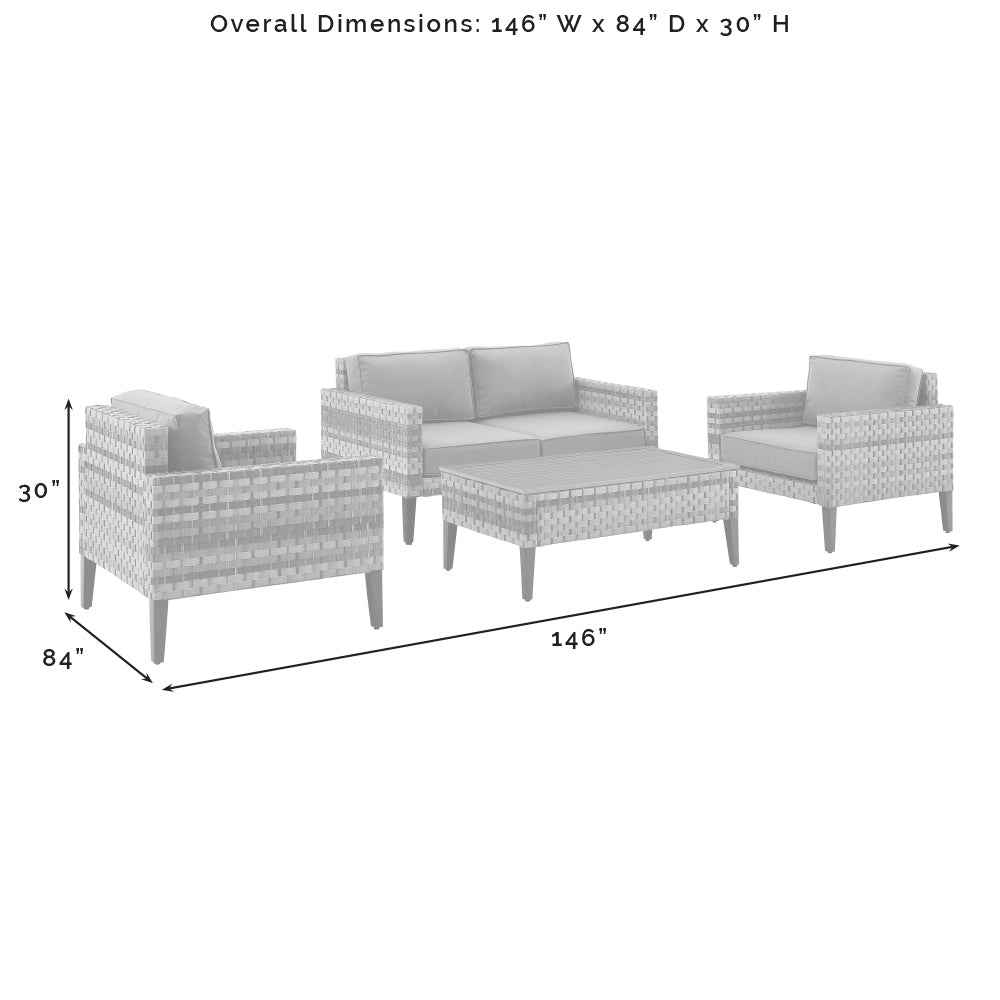 Prescott 4Pc Outdoor Wicker Conversation Set Mineral Blue/Brown - Loveseat, Coffee Table, & 2 Armchairs