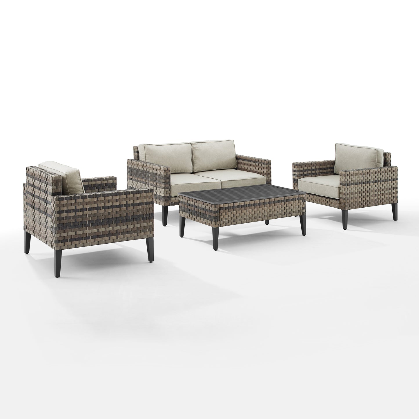 Prescott 4Pc Outdoor Wicker Conversation Set Taupe/Brown - Loveseat, Coffee Table, & 2 Armchairs