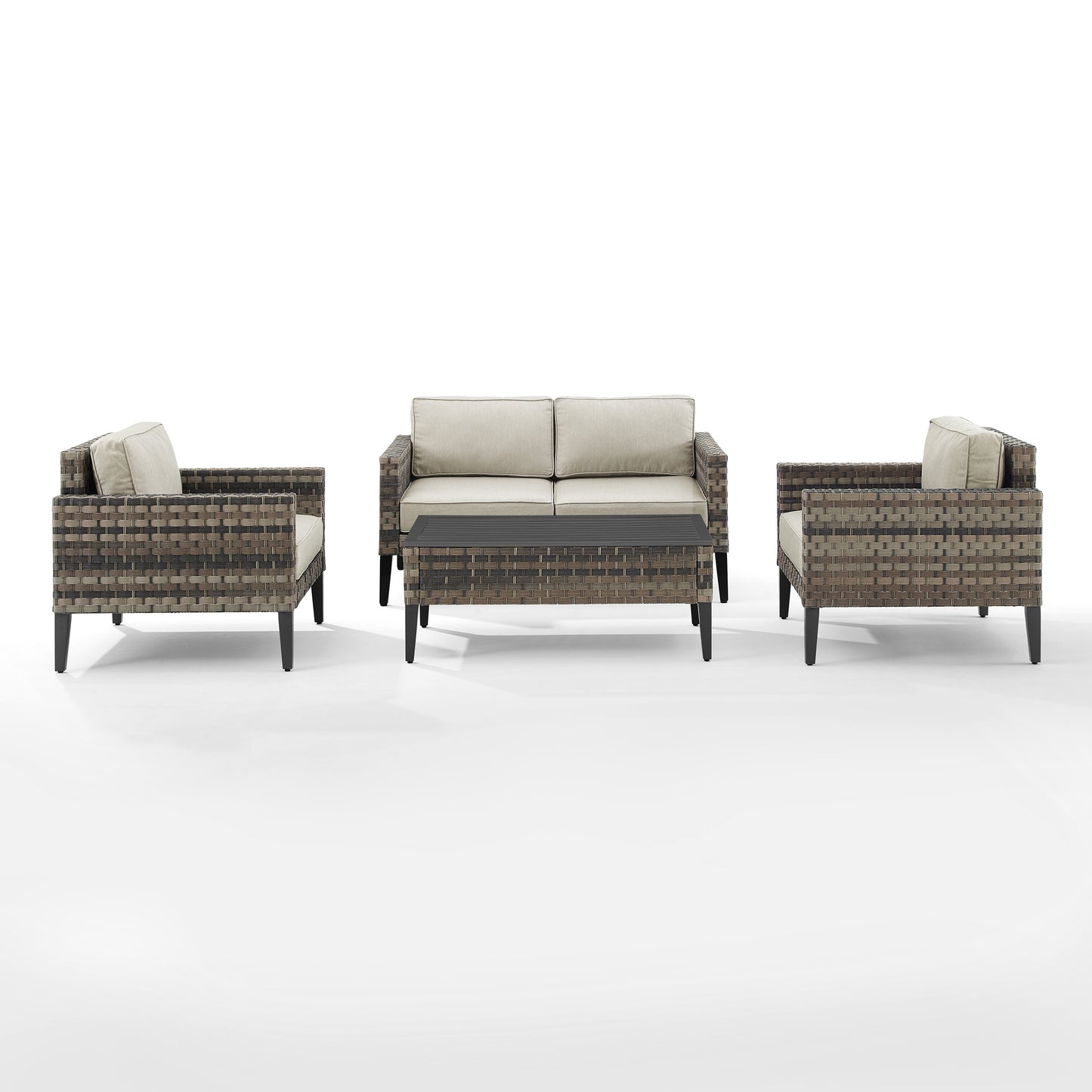 Prescott 4Pc Outdoor Wicker Conversation Set Taupe/Brown - Loveseat, Coffee Table, & 2 Armchairs