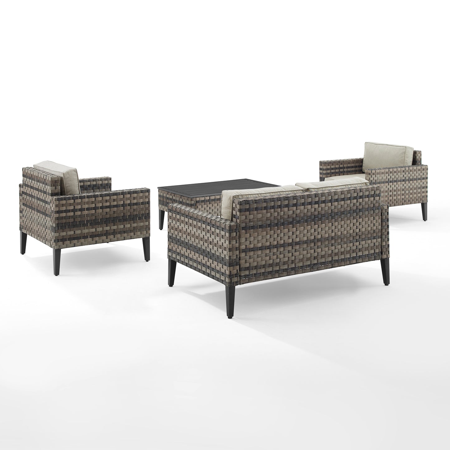 Prescott 4Pc Outdoor Wicker Conversation Set Taupe/Brown - Loveseat, Coffee Table, & 2 Armchairs