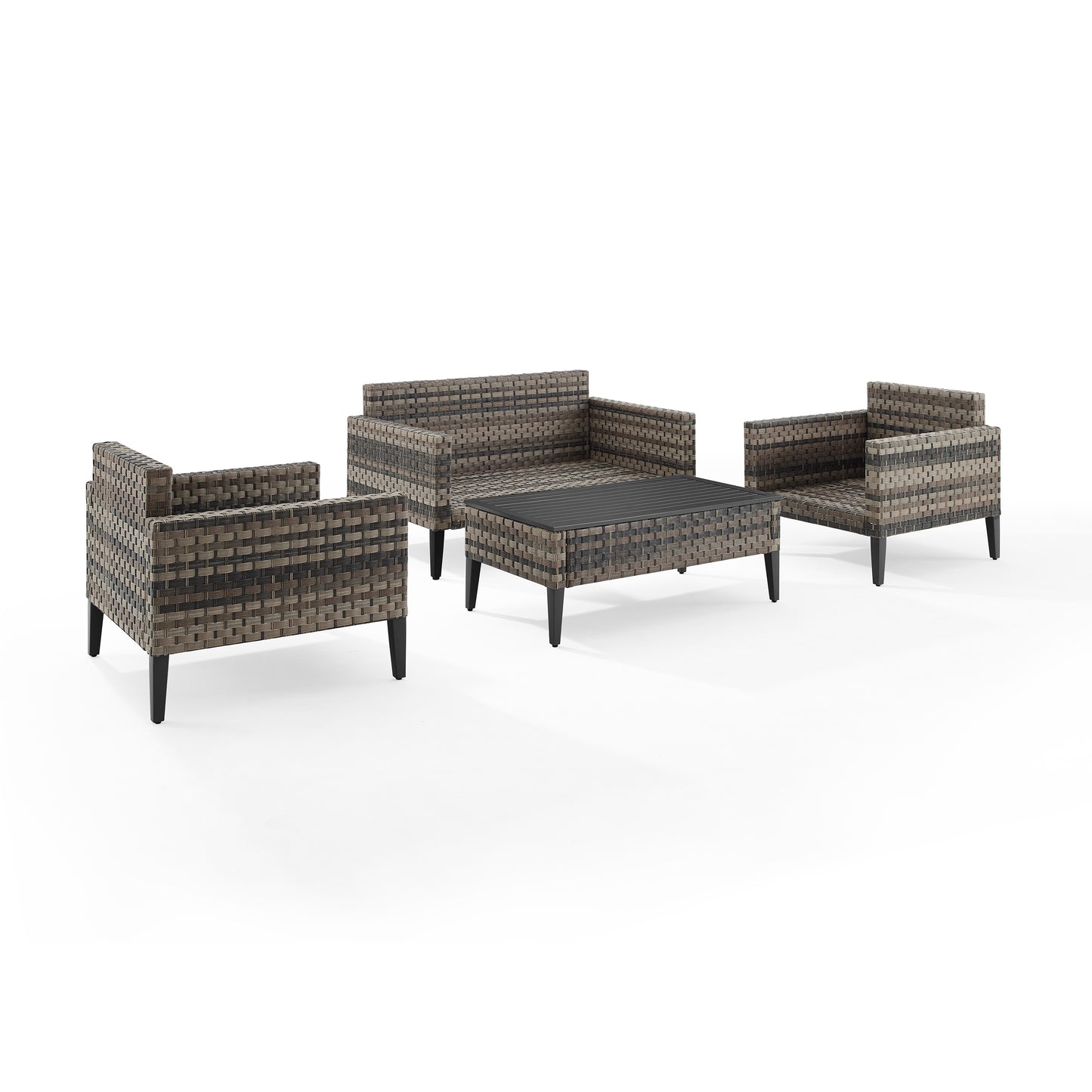 Prescott 4Pc Outdoor Wicker Conversation Set Taupe/Brown - Loveseat, Coffee Table, & 2 Armchairs