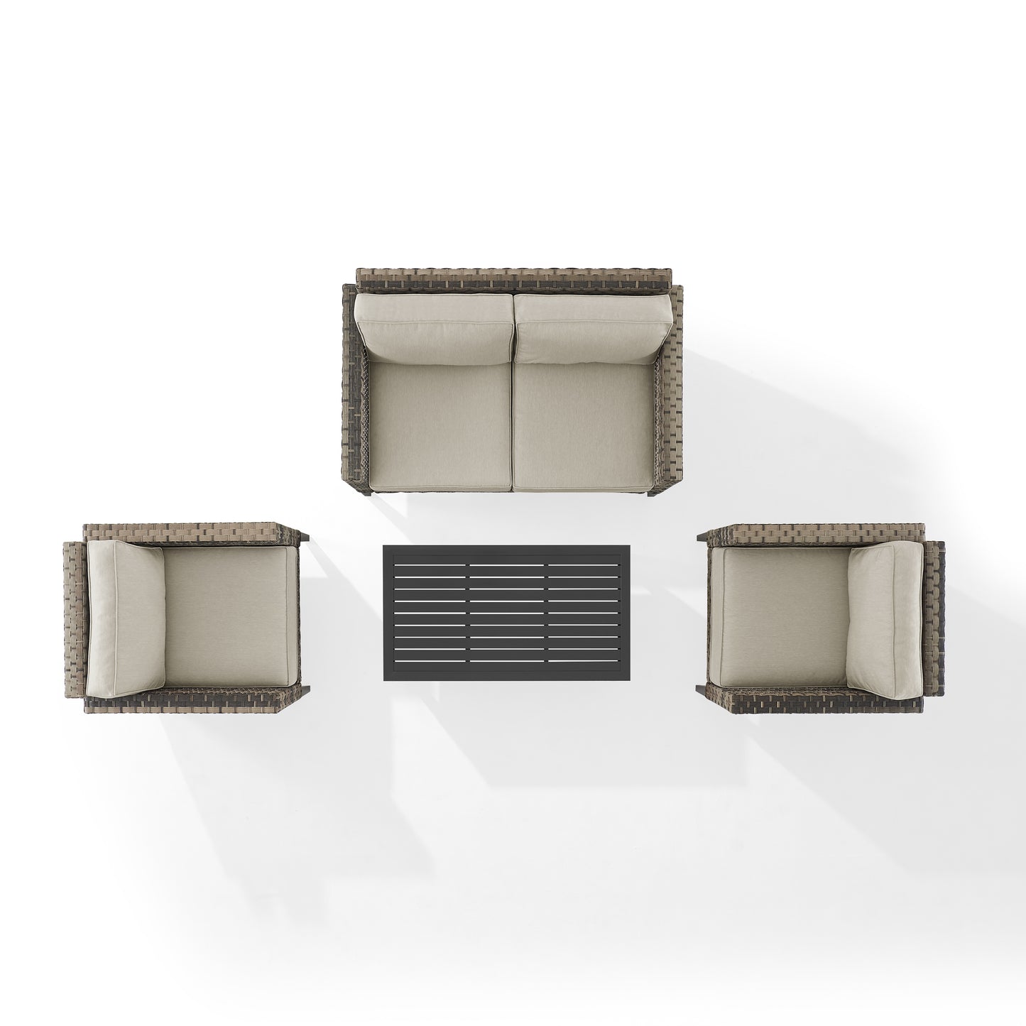 Prescott 4Pc Outdoor Wicker Conversation Set Taupe/Brown - Loveseat, Coffee Table, & 2 Armchairs