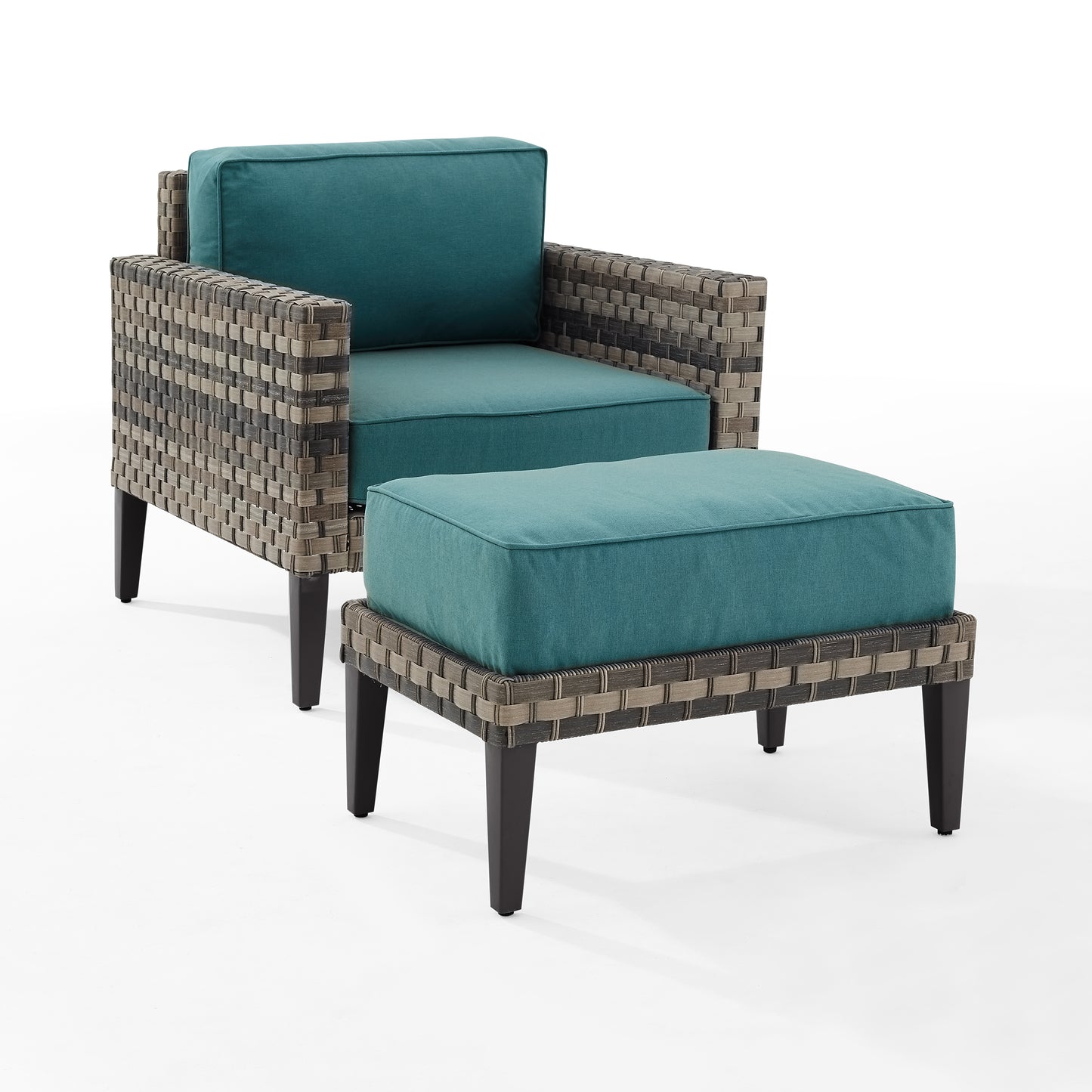 Prescott 2Pc Outdoor Wicker Armchair Set Mineral Blue/Brown - Armchair & Ottoman