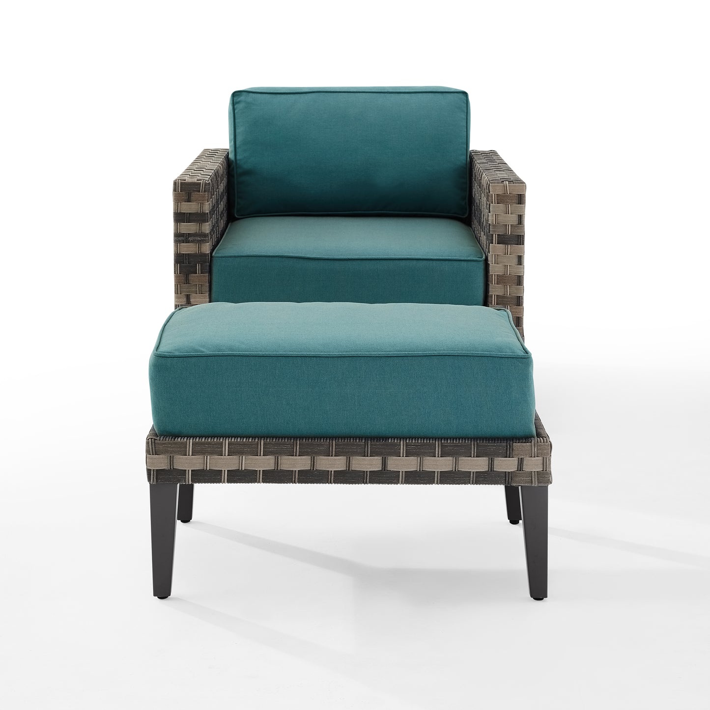 Prescott 2Pc Outdoor Wicker Armchair Set Mineral Blue/Brown - Armchair & Ottoman