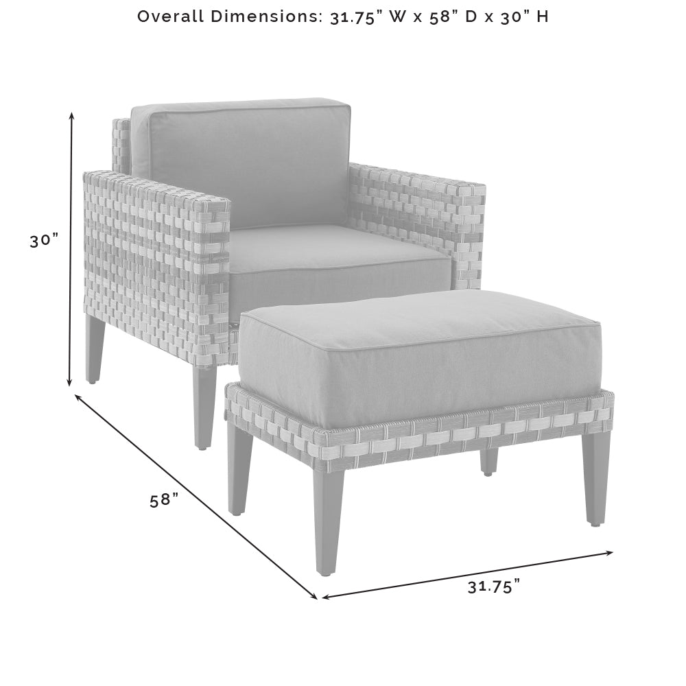 Prescott 2Pc Outdoor Wicker Armchair Set Mineral Blue/Brown - Armchair & Ottoman