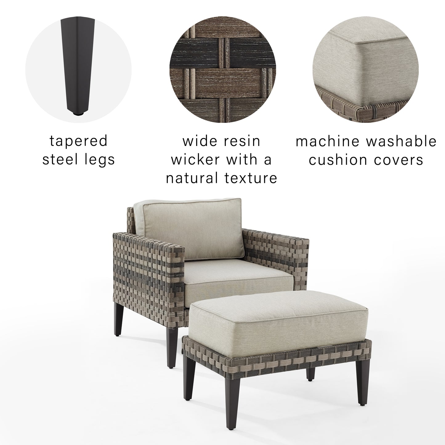 Prescott 2Pc Outdoor Wicker Armchair Set Taupe/Brown - Armchair & Ottoman