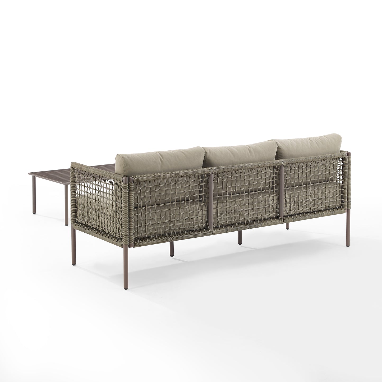 Cali Bay 2Pc Outdoor Wicker And Metal Sofa Set Taupe/Light Brown - Sofa & Coffee Table