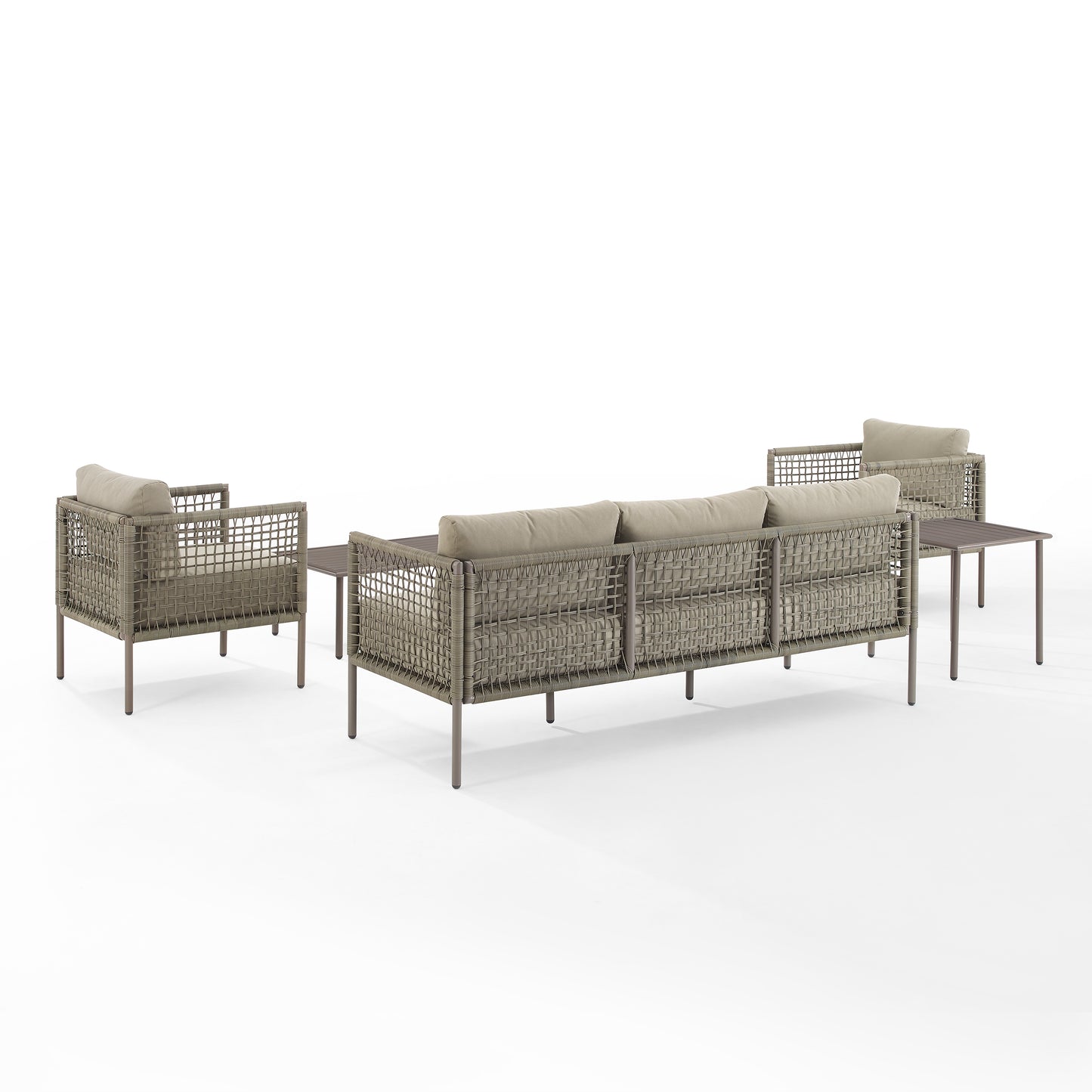 Cali Bay 5Pc Outdoor Wicker And Metal Sofa Set Taupe/Light Brown - Sofa, Coffee Table, Side Table, & 2 Armchairs