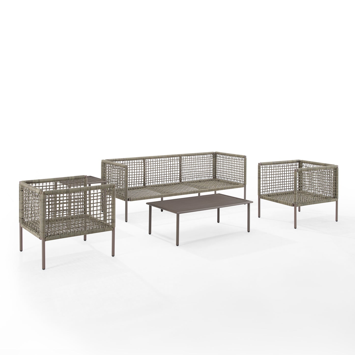 Cali Bay 5Pc Outdoor Wicker And Metal Sofa Set Taupe/Light Brown - Sofa, Coffee Table, Side Table, & 2 Armchairs