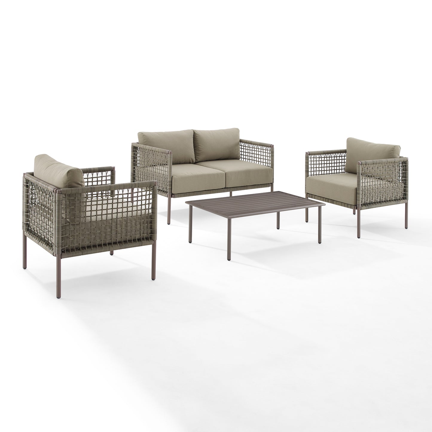 Cali Bay 4Pc Outdoor Wicker And Metal Conversation Set Taupe/Light Brown - Loveseat, Coffee Table, & 2 Armchairs