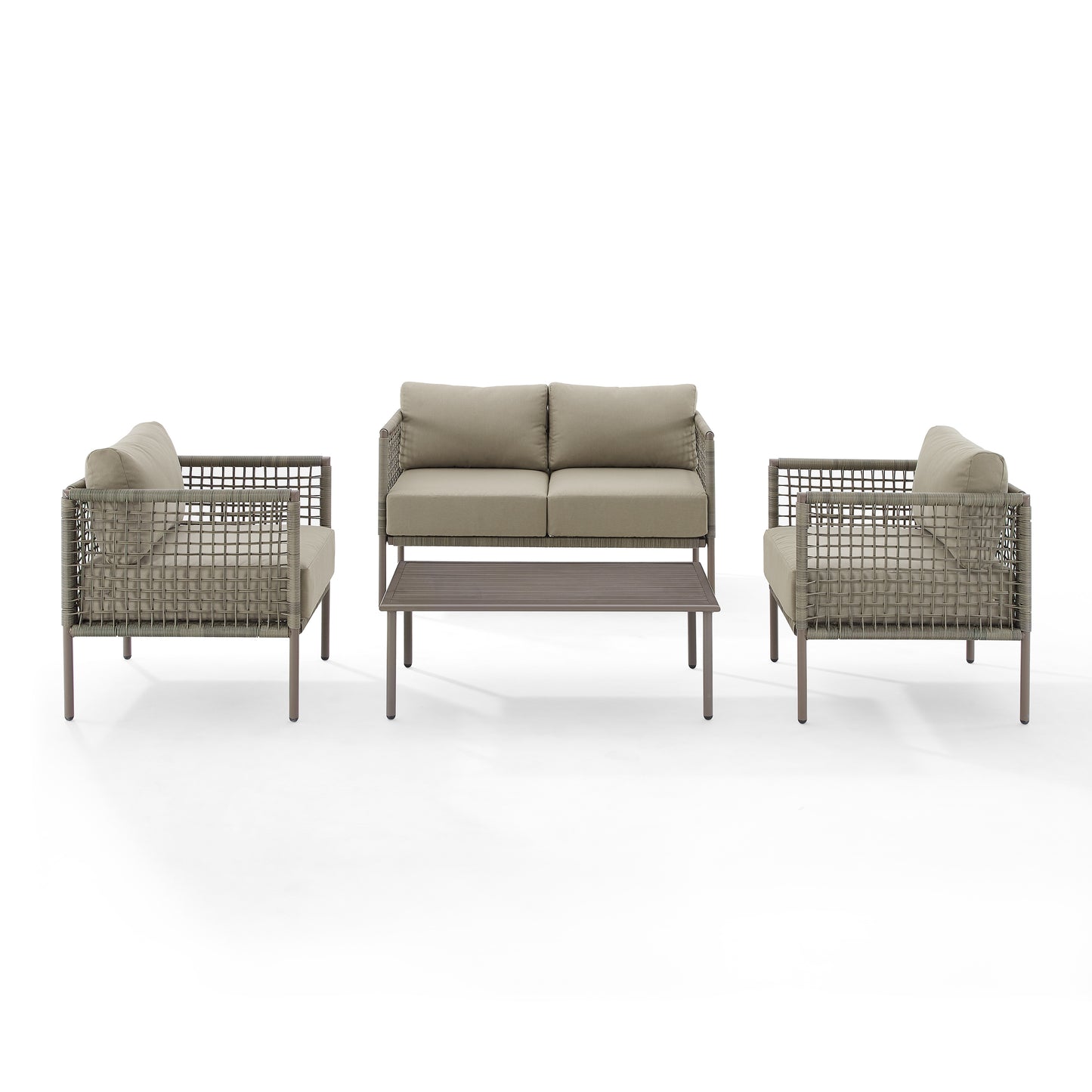 Cali Bay 4Pc Outdoor Wicker And Metal Conversation Set Taupe/Light Brown - Loveseat, Coffee Table, & 2 Armchairs