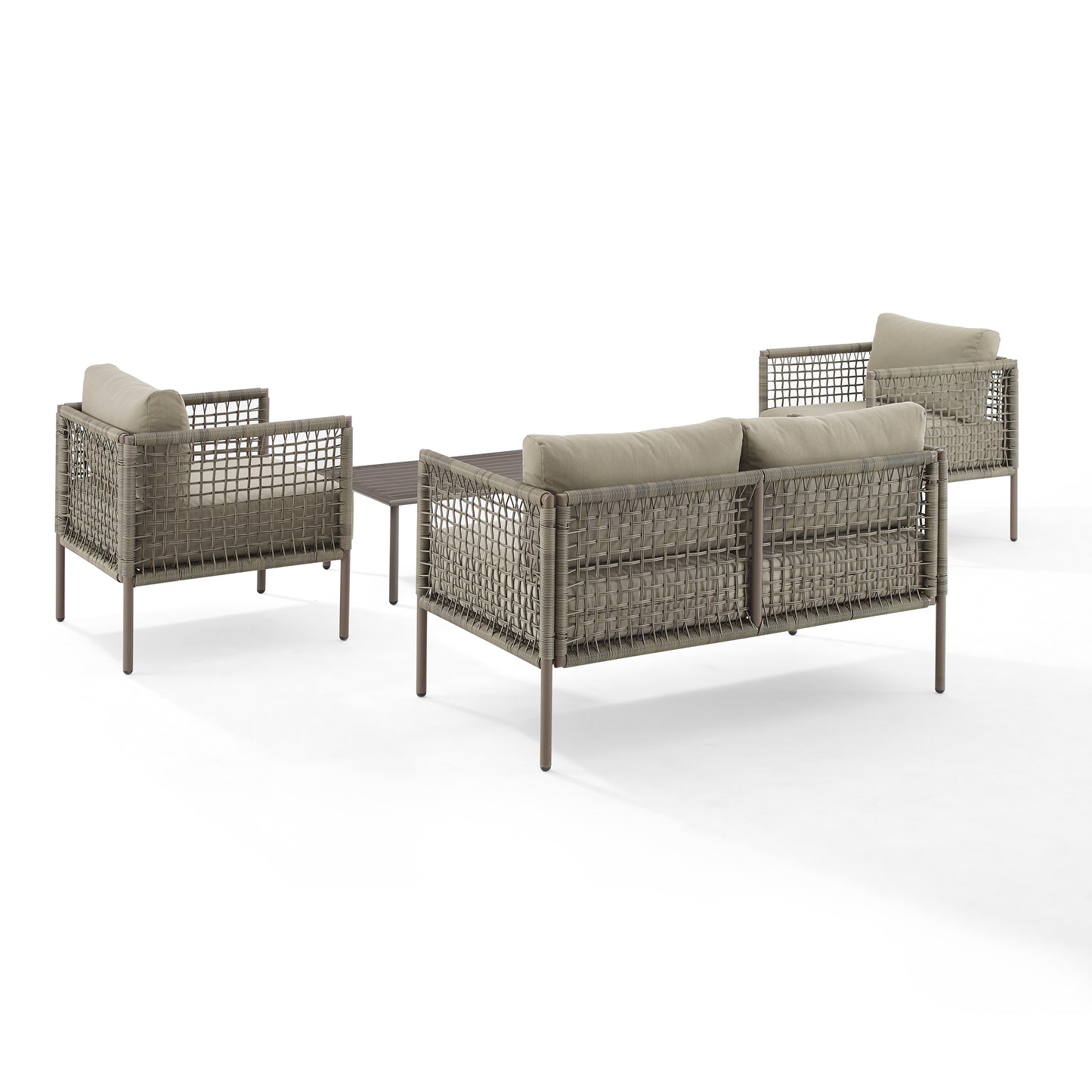 Cali Bay 4Pc Outdoor Wicker And Metal Conversation Set Taupe/Light Brown - Loveseat, Coffee Table, & 2 Armchairs