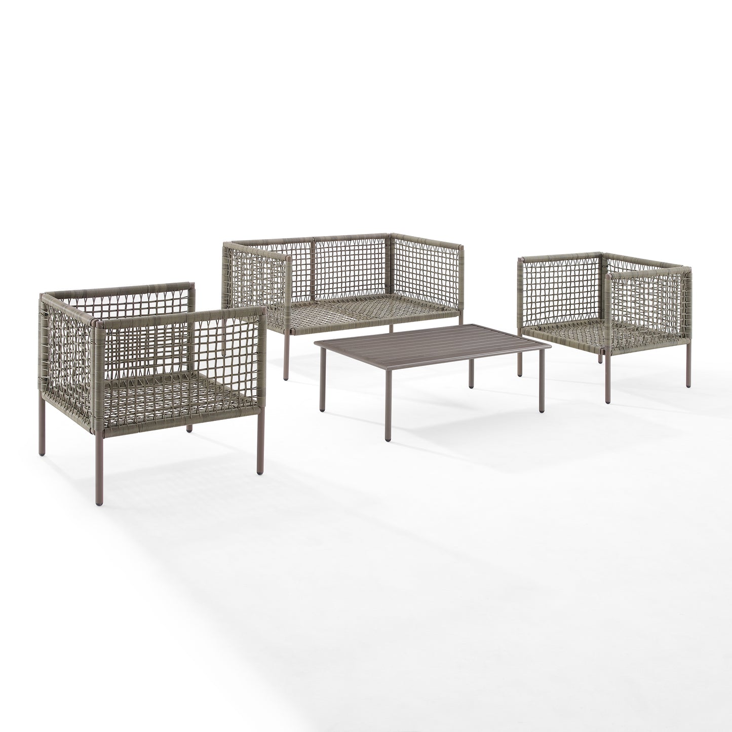 Cali Bay 4Pc Outdoor Wicker And Metal Conversation Set Taupe/Light Brown - Loveseat, Coffee Table, & 2 Armchairs