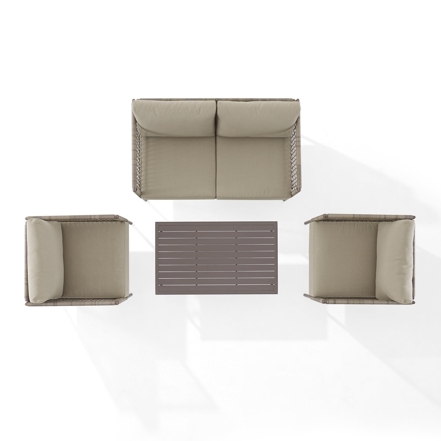 Cali Bay 4Pc Outdoor Wicker And Metal Conversation Set Taupe/Light Brown - Loveseat, Coffee Table, & 2 Armchairs