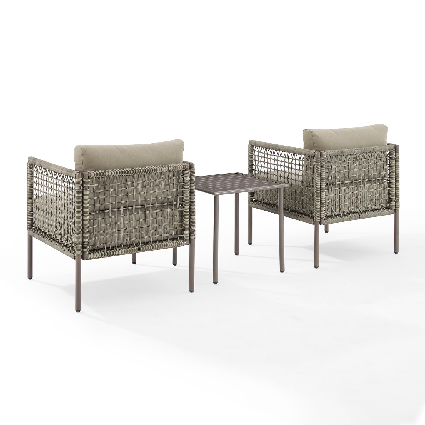 Cali Bay 3Pc Outdoor Wicker And Metal Chair Set Taupe/Light Brown - Side Table & 2 Armchairs