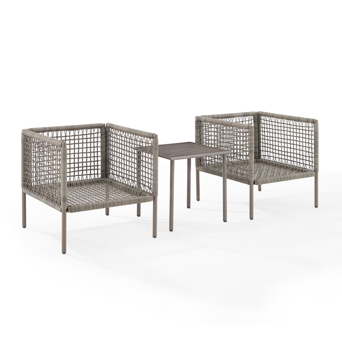 Cali Bay 3Pc Outdoor Wicker And Metal Chair Set Taupe/Light Brown - Side Table & 2 Armchairs