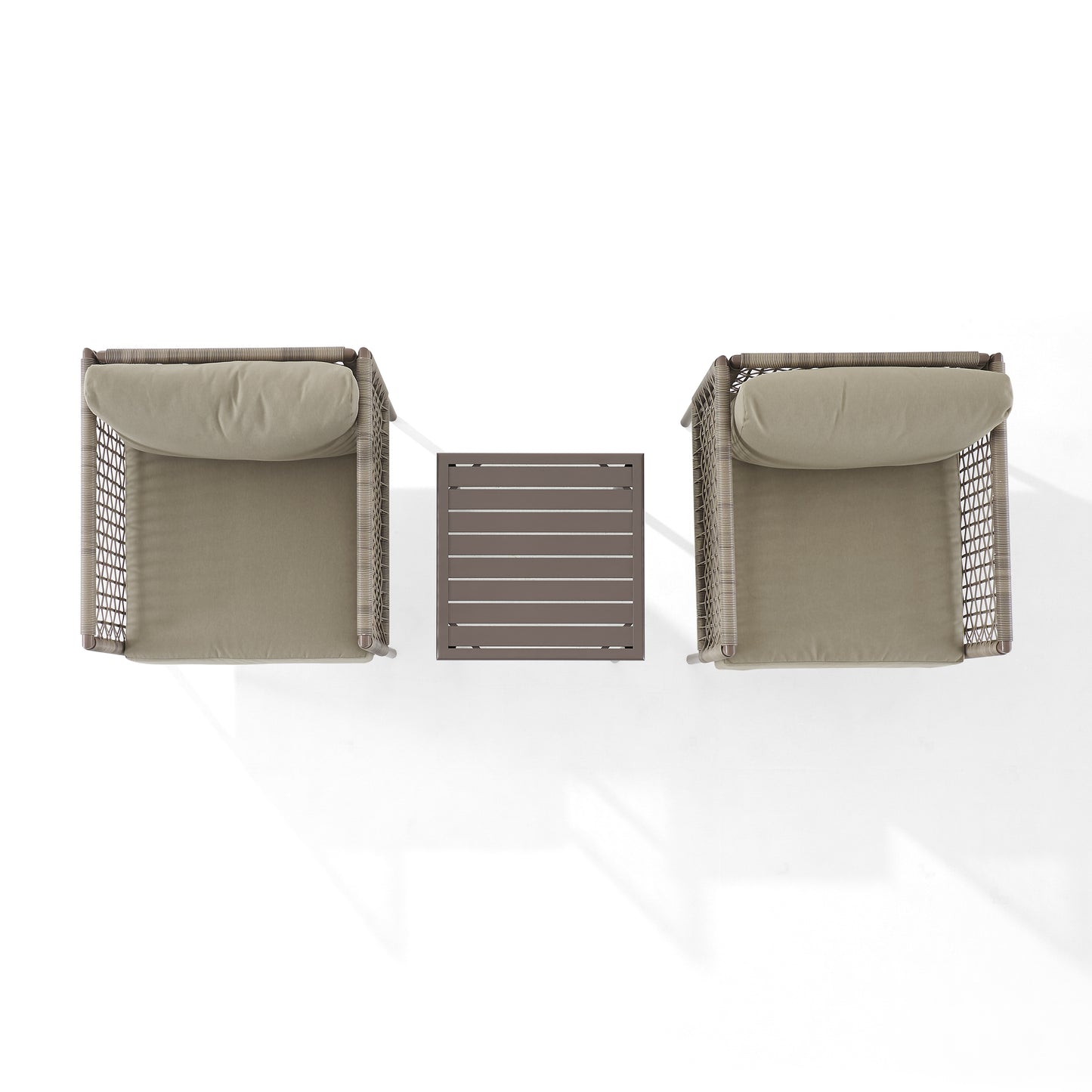 Cali Bay 3Pc Outdoor Wicker And Metal Chair Set Taupe/Light Brown - Side Table & 2 Armchairs