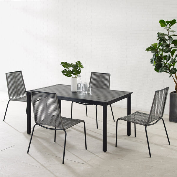 Fenton 5Pc Outdoor Wicker/ Metal Dining Set Gray/Matte Black - Table & 4 Chairs