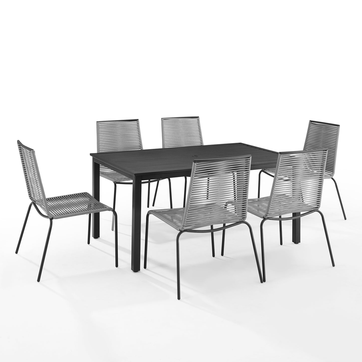 Fenton 7Pc Outdoor Wicker/ Metal Dining Set Gray/Matte Black - Table & 6 Chairs