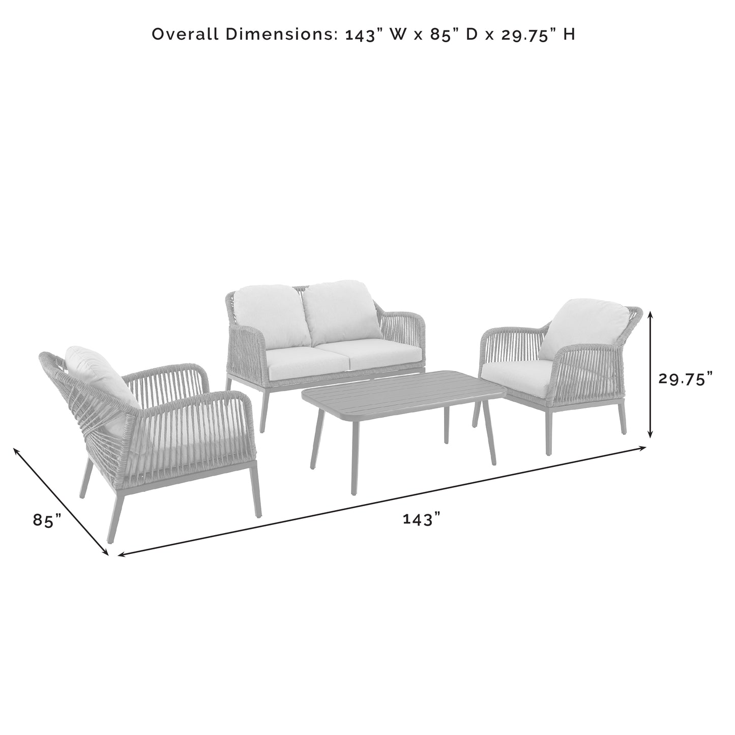 Haven 4Pc Outdoor Wicker Conversation Set Light Gray/Light Brown - Loveseat, Coffee Table, & 2 Armchairs