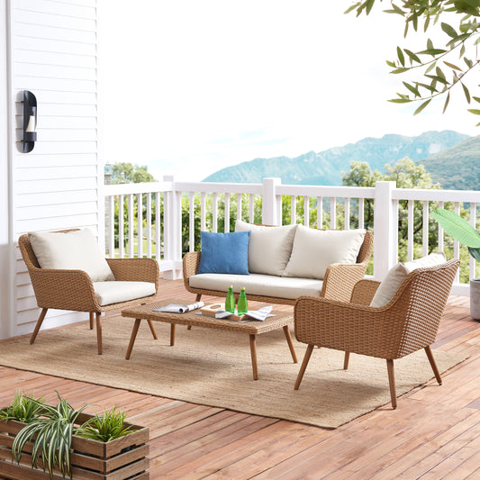 Landon 4Pc Outdoor Conversation Set Light Brown - Loveseat, Coffee Table, & 2 Chairs