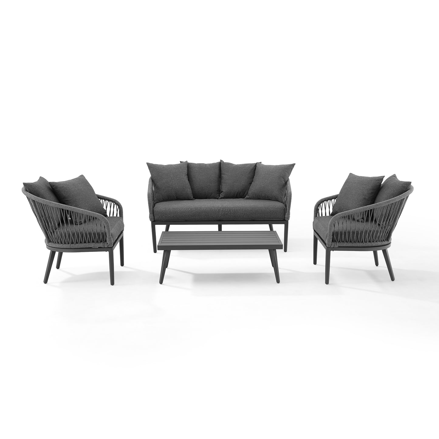 Dover 4Pc Outdoor Rope Conversation Set Charcoal/Matte Black - Loveseat, Coffee Table, & 2 Armchairs