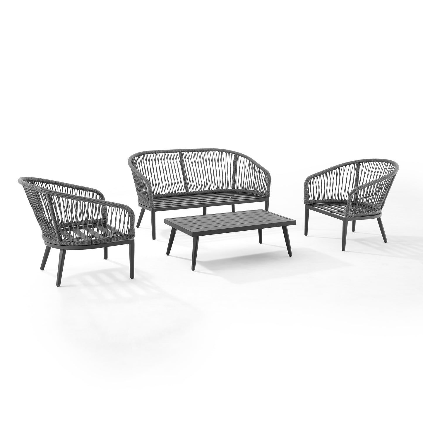 Dover 4Pc Outdoor Rope Conversation Set Charcoal/Matte Black - Loveseat, Coffee Table, & 2 Armchairs