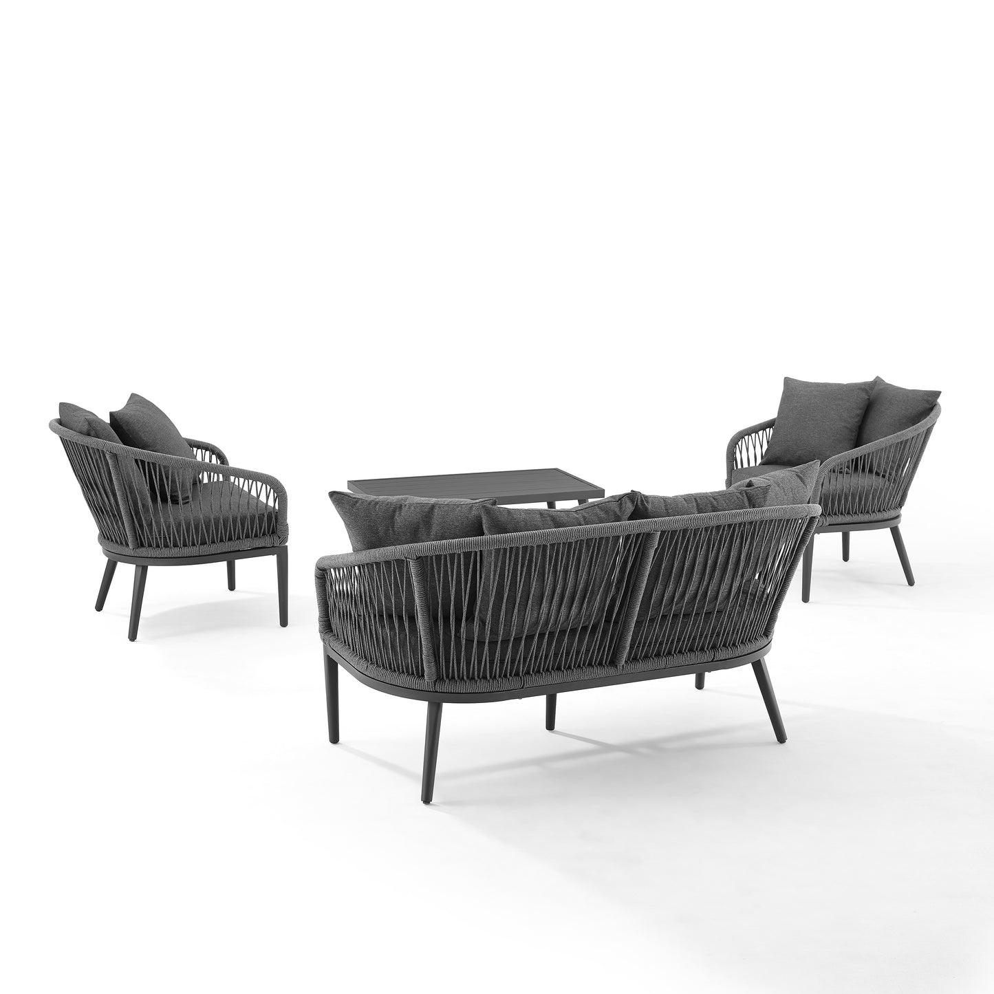 Dover 4Pc Outdoor Rope Conversation Set Charcoal/Matte Black - Loveseat, Coffee Table, & 2 Armchairs