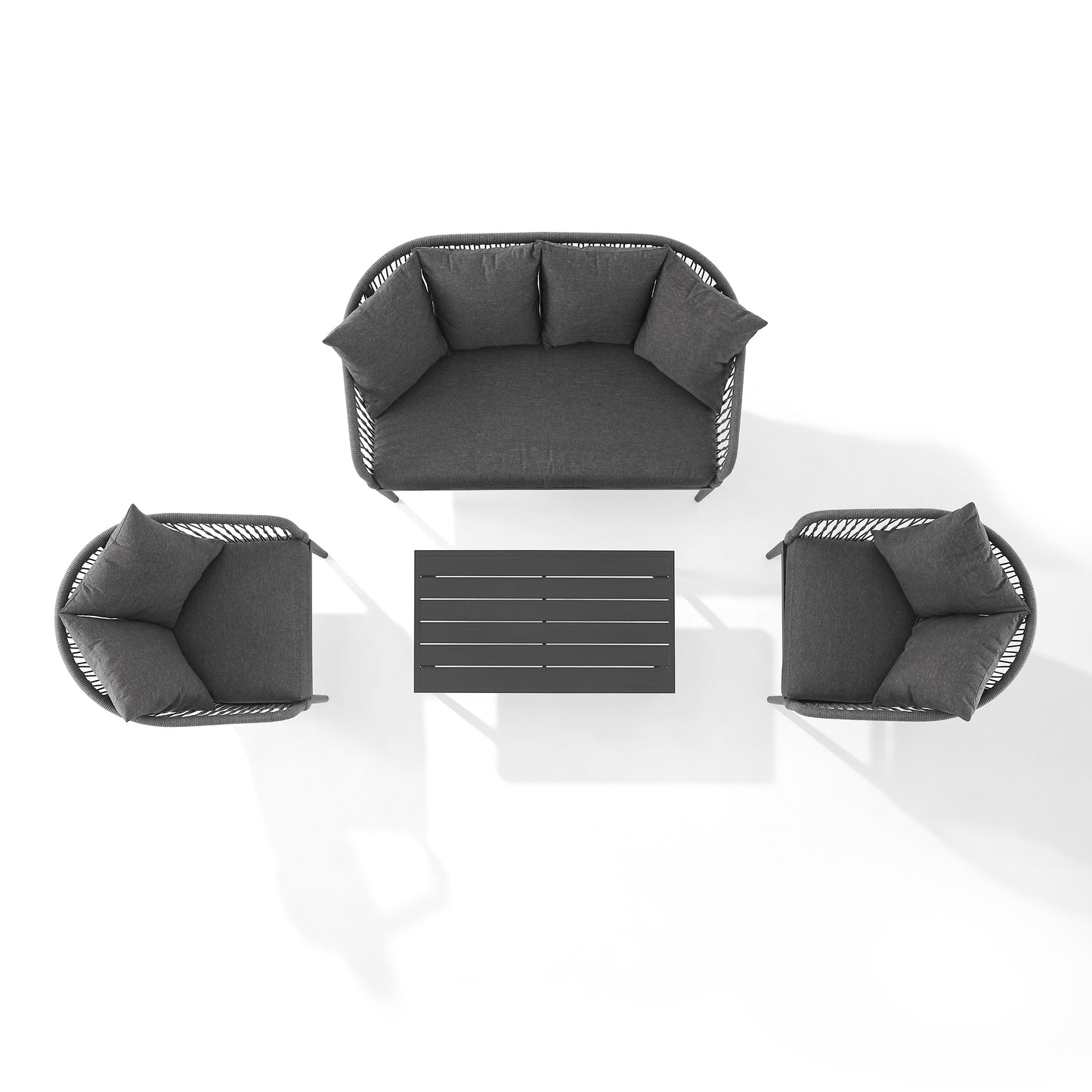 Dover 4Pc Outdoor Rope Conversation Set Charcoal/Matte Black - Loveseat, Coffee Table, & 2 Armchairs