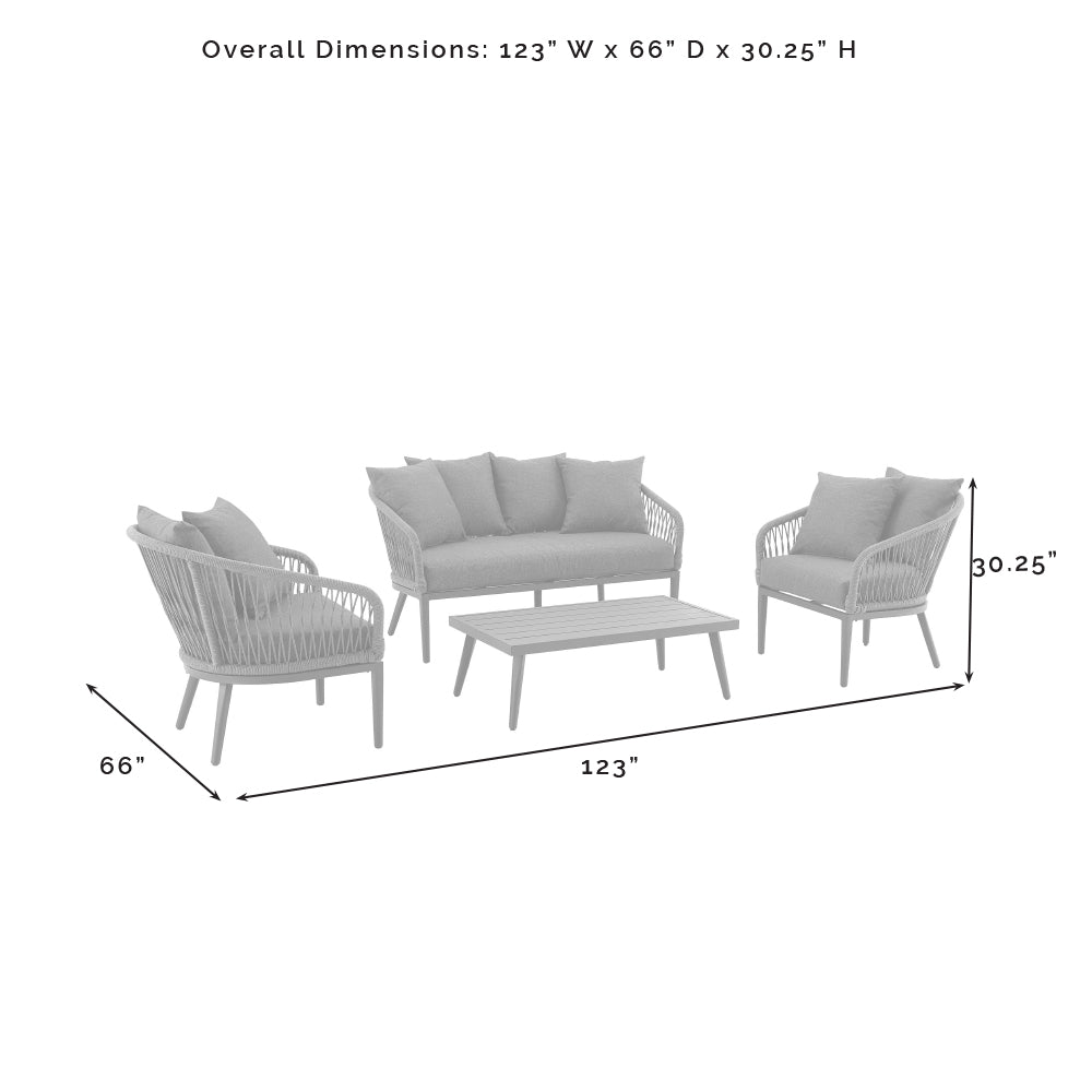 Dover 4Pc Outdoor Rope Conversation Set Charcoal/Matte Black - Loveseat, Coffee Table, & 2 Armchairs