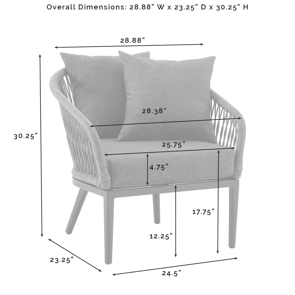 Dover 4Pc Outdoor Rope Conversation Set Charcoal/Matte Black - Loveseat, Coffee Table, & 2 Armchairs