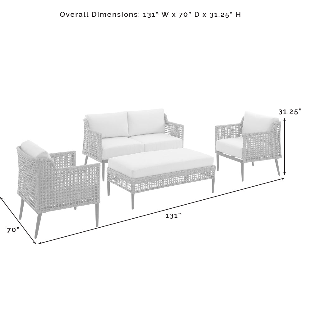 Southwick 4Pc Outdoor Wicker Conversation Set Creme/ Light Brown - Loveseat, Coffee Table Ottoman, & 2 Armchairs