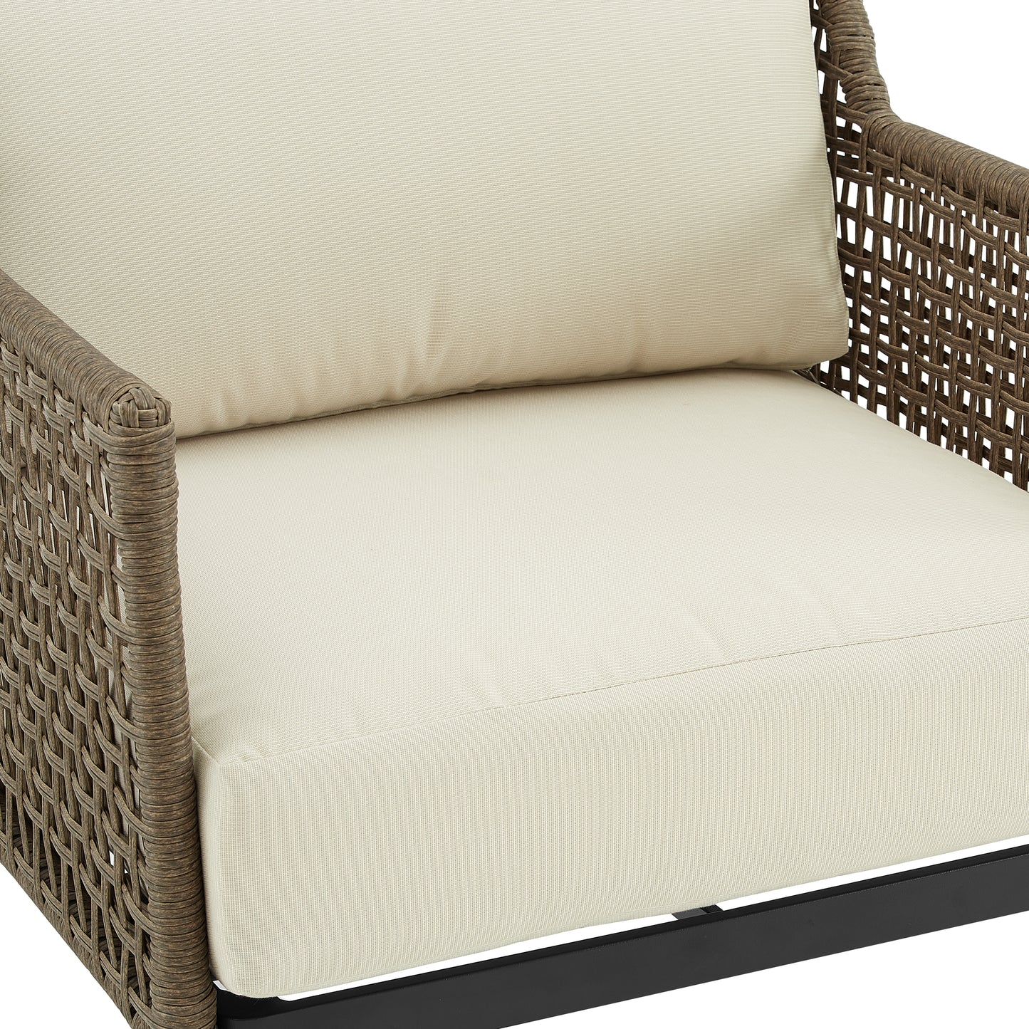 Southwick 4Pc Outdoor Wicker Conversation Set Creme/ Light Brown - Loveseat, Coffee Table Ottoman, & 2 Armchairs