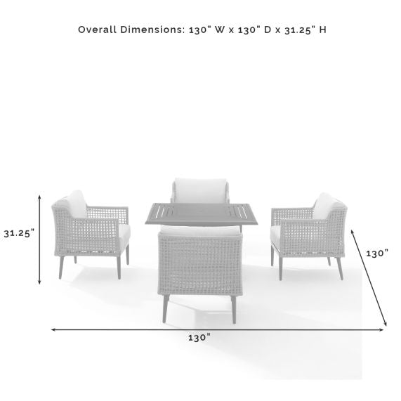 Southwick 5Pc Outdoor Wicker Conversation Set W/Fire Table Creme/Light Brown - Dante Fire Table & 4 Armchairs