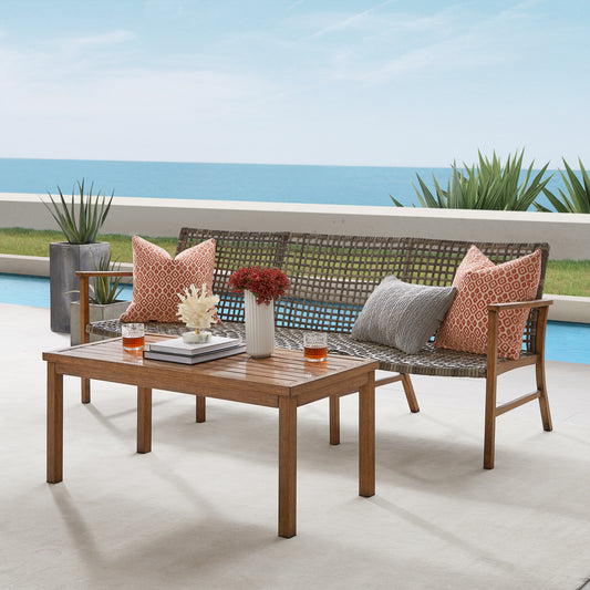 Ridley 2Pc Outdoor Wicker And Metal Sofa Set Distressed Gray/Brown - Sofa & Coffee Table