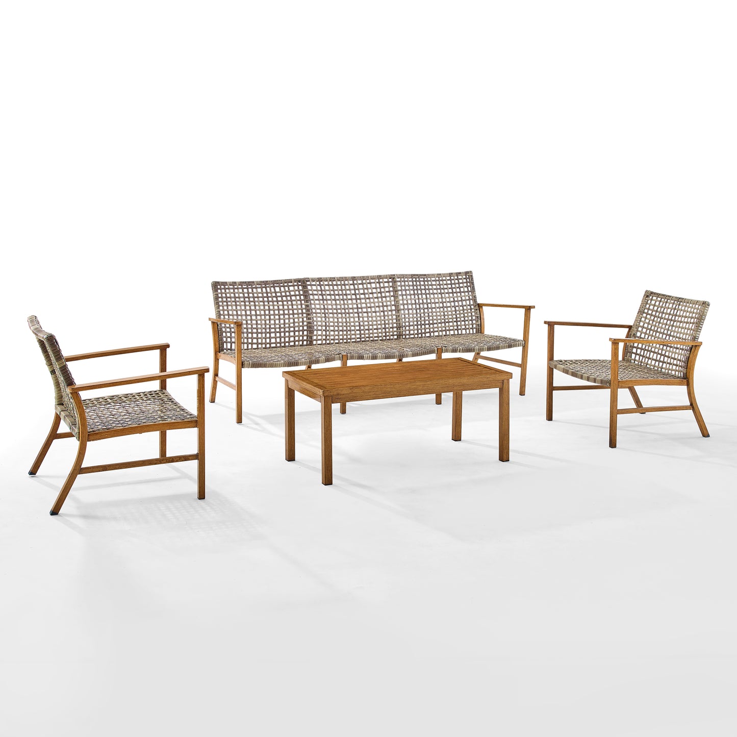 Ridley 4Pc Outdoor Wicker And Metal Sofa Set Distressed Gray/Brown - Sofa, Coffee Table, & 2 Armchairs