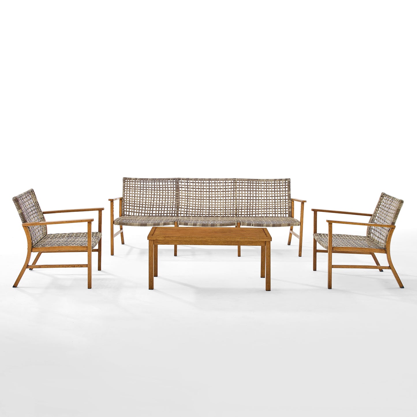 Ridley 4Pc Outdoor Wicker And Metal Sofa Set Distressed Gray/Brown - Sofa, Coffee Table, & 2 Armchairs