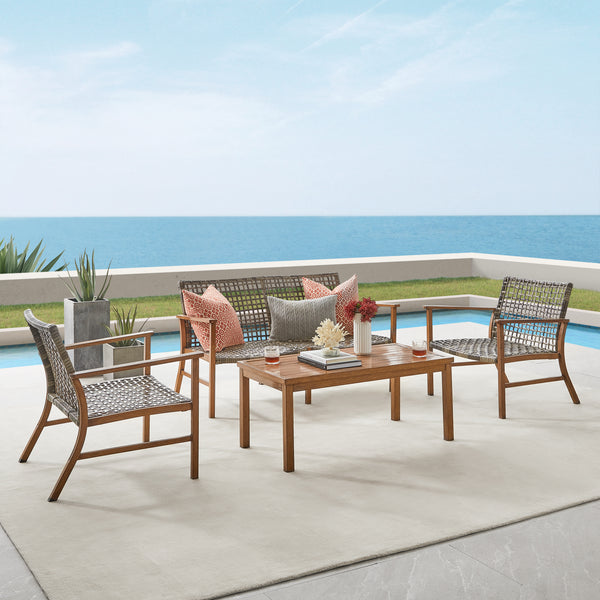 Ridley 4Pc Outdoor Wicker And Metal Conversation Set Distressed Gray/Brown - Loveseat, Coffee Table, & 2 Armchairs