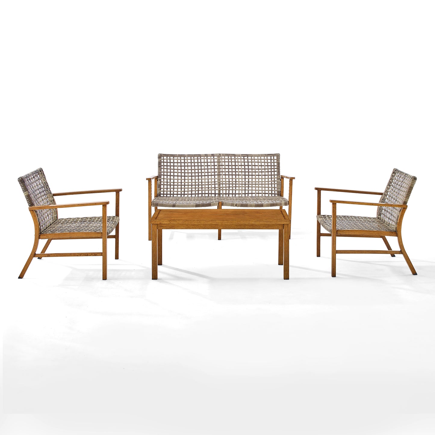 Ridley 4Pc Outdoor Wicker And Metal Conversation Set Distressed Gray/Brown - Loveseat, Coffee Table, & 2 Armchairs