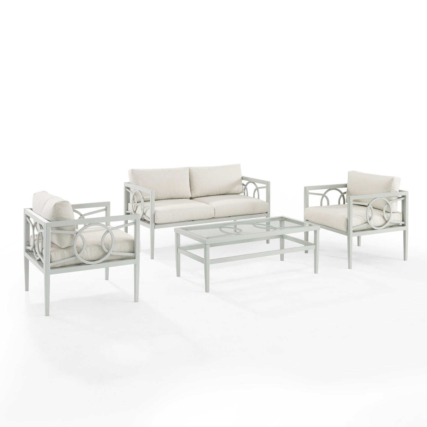 Ashford 4Pc Outdoor Metal Conversation Set Creme/Gray - Loveseat, Coffee Table, & 2 Armchairs