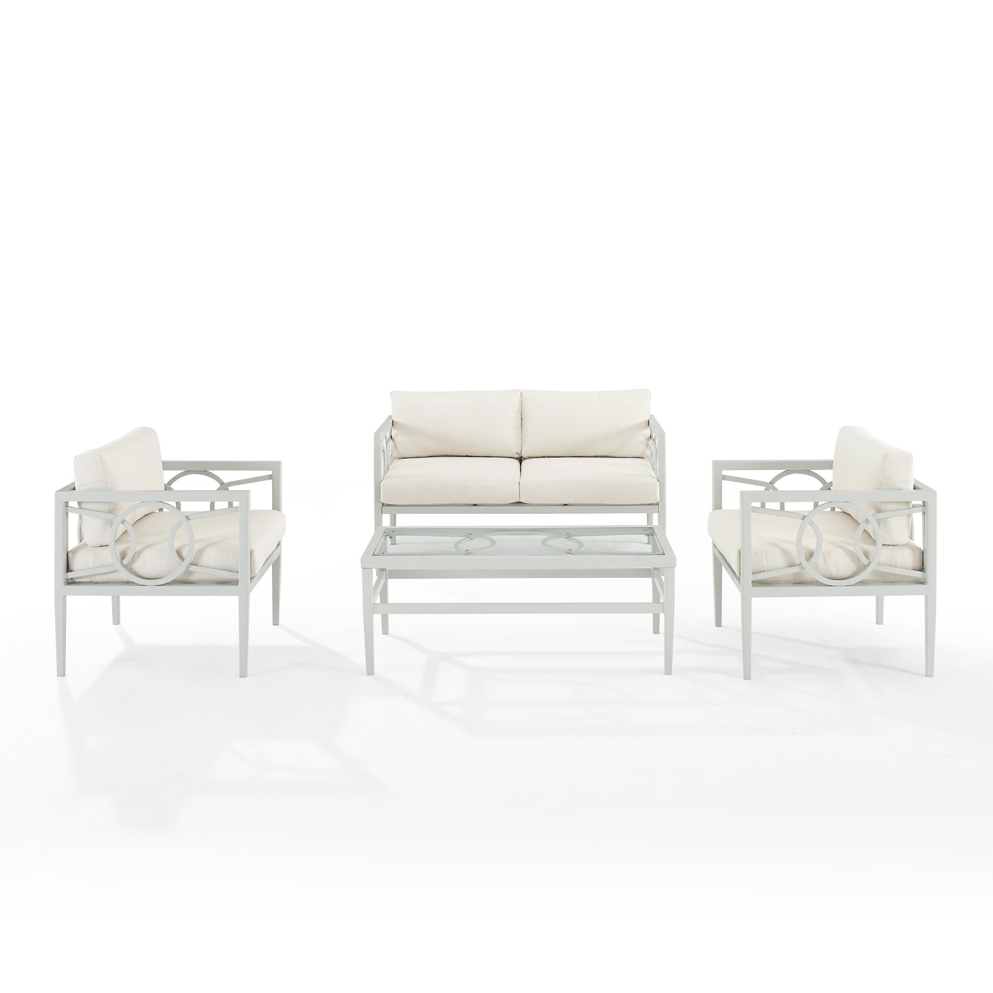 Ashford 4Pc Outdoor Metal Conversation Set Creme/Gray - Loveseat, Coffee Table, & 2 Armchairs