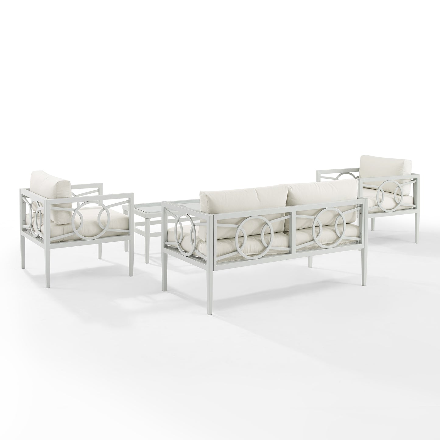 Ashford 4Pc Outdoor Metal Conversation Set Creme/Gray - Loveseat, Coffee Table, & 2 Armchairs