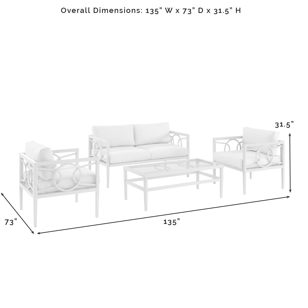 Ashford 4Pc Outdoor Metal Conversation Set Creme/Gray - Loveseat, Coffee Table, & 2 Armchairs