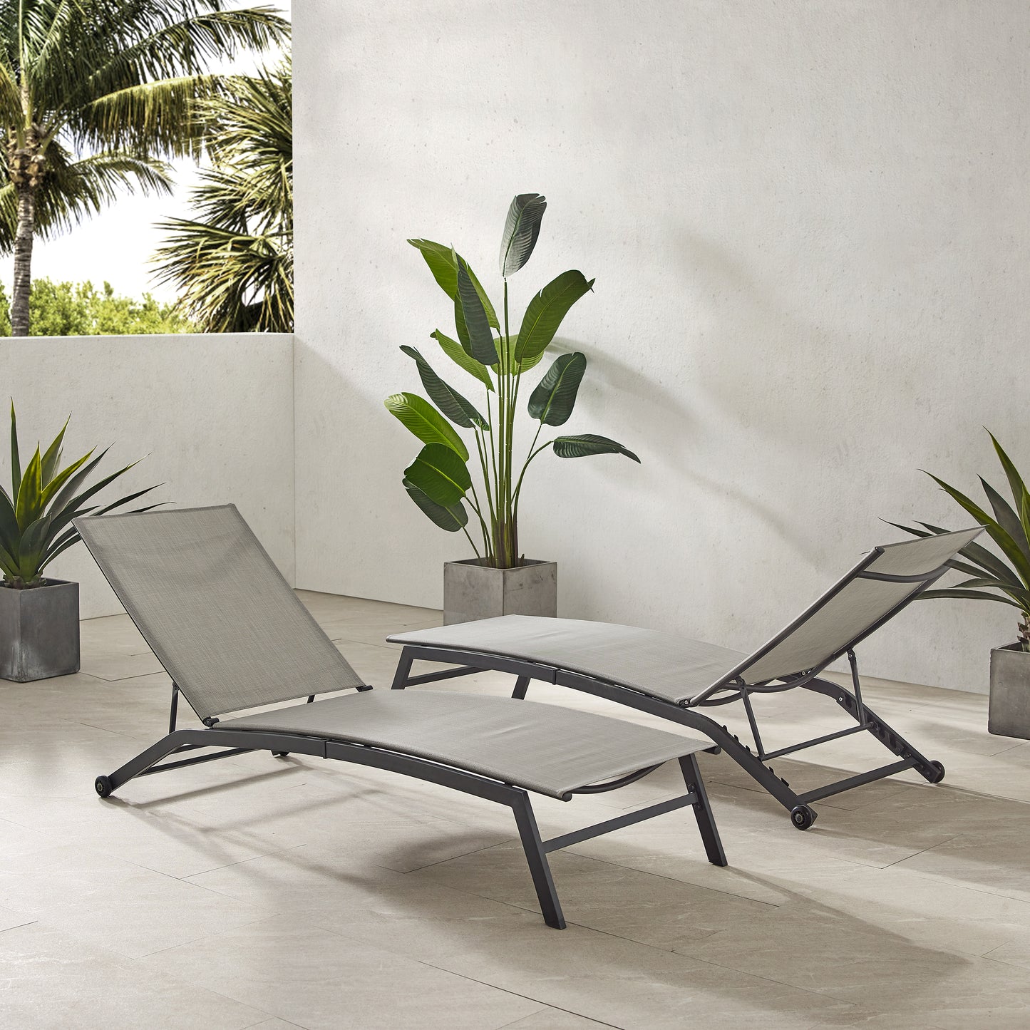 Weaver 2Pc Outdoor Sling Chaise Lounge Set Light Gray/Matte Black - 2 Lounge Chairs